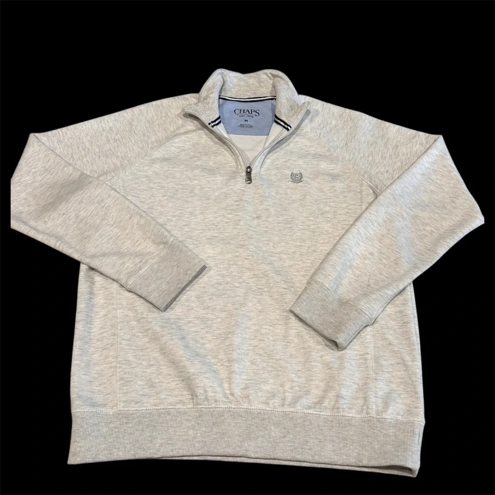 Chaps Classic Light Gray‎ 1/4 Zip Pullover Sweater Size Medium